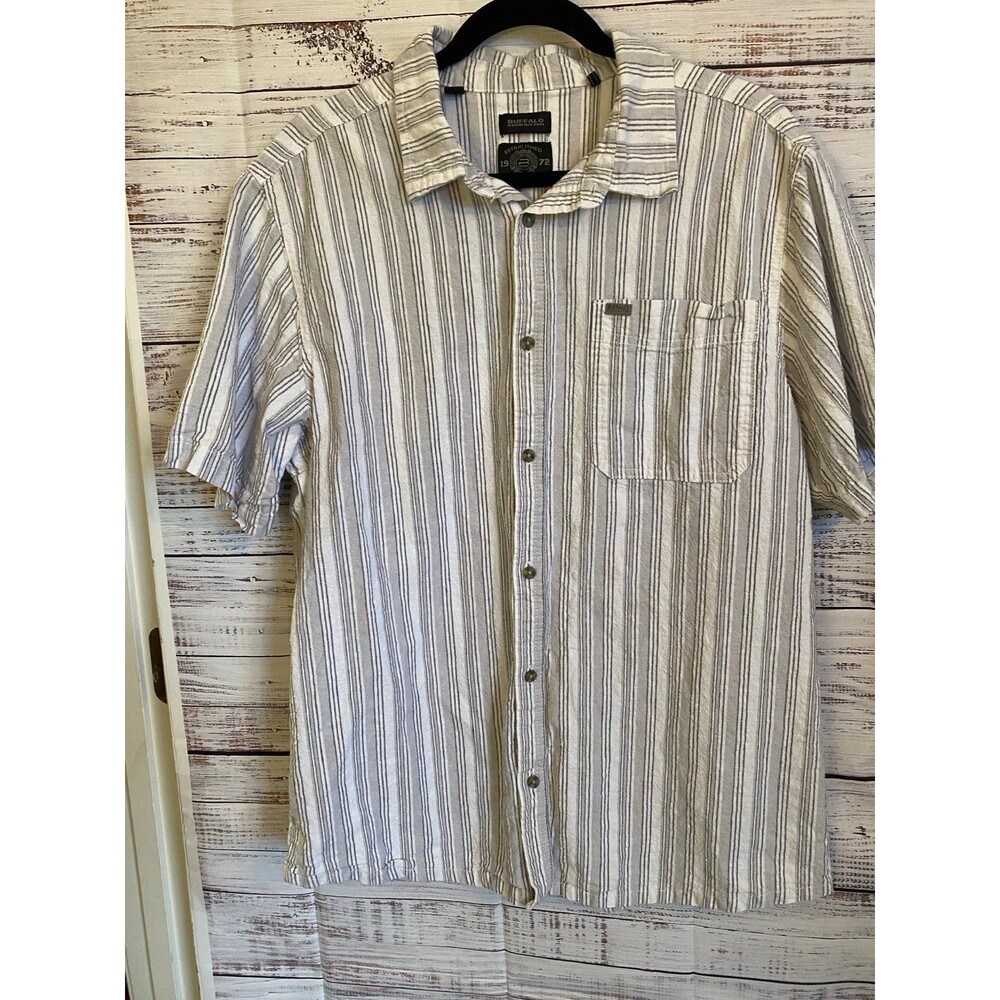 Mens Buffalo David Bitton size large short sleeve linen blend button up shirt